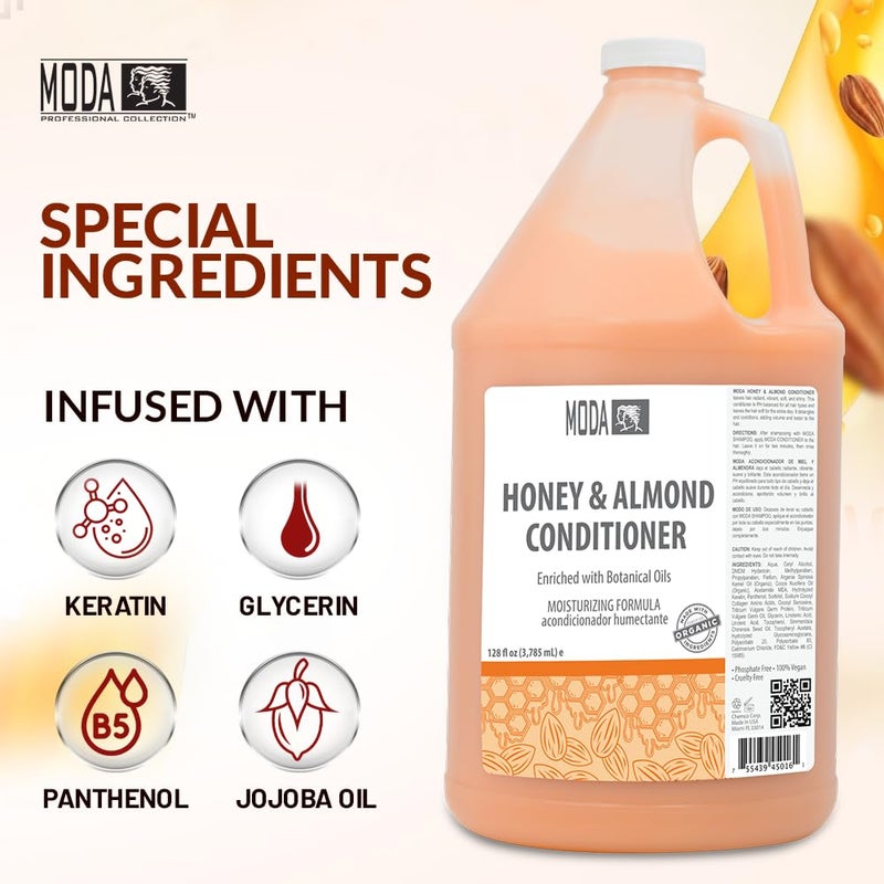 MODA - Moisturizing Conditioner for all Hair Types, Honey Almond, 128 Oz, Professional - Strengthens, Moisturizes, Leaves Hair Soft and Shiny, Adds Volume, Protects Color and Restore - Image 2
